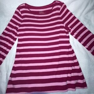 Talbots Pink and Cranberry Stripped Cotton Blouse